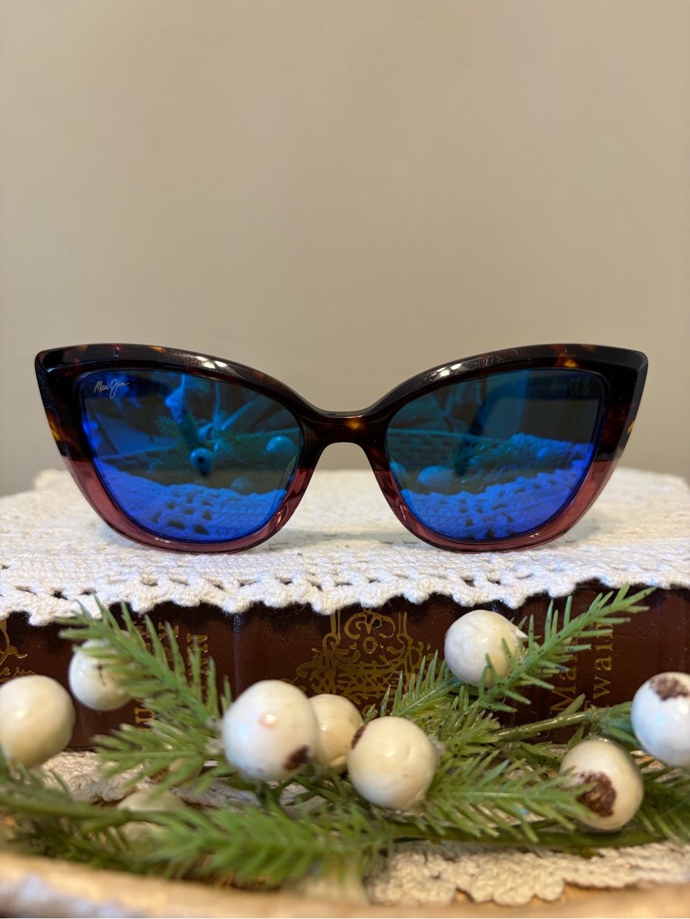 Maui Jim Blossom Tortoise Shell Mirrored Lenses Cat Eye Sunglasses Italy